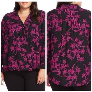 VINCE CAMUTO Plus Iris Floral Faux Wrap Top Size 3X NWT